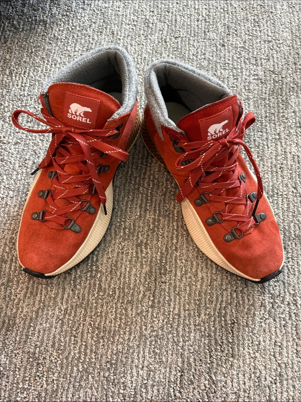 Sorel Rust Red Suede Hiking-Inspired Sneakers - Picture 2 of 3